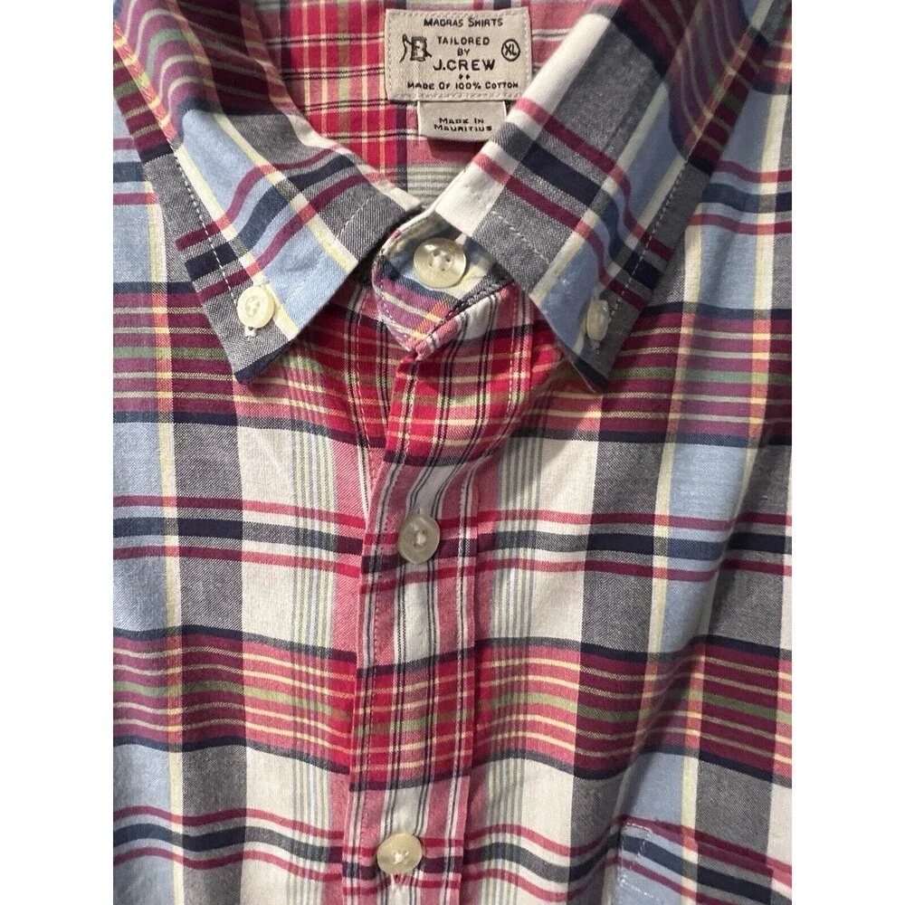 J Crew Tailored Madras Shirt Mens XL Button Up Long Sleeve Plaid Preppy nautical